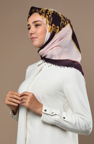 Desenli Çekme Cotton Eşarp 2531-08 Mor