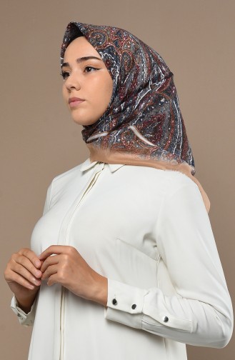 Etnik Desenli Çekme Cotton Eşarp 2532-13 Bej