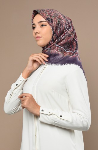 Etnik Desenli Çekme Cotton Eşarp 2532-14 Mor