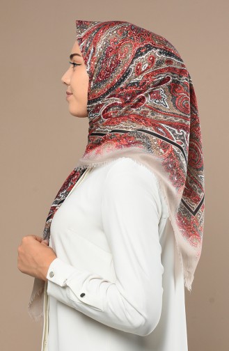 Etnik Desenli Çekme Cotton Eşarp 2532-16 Taş