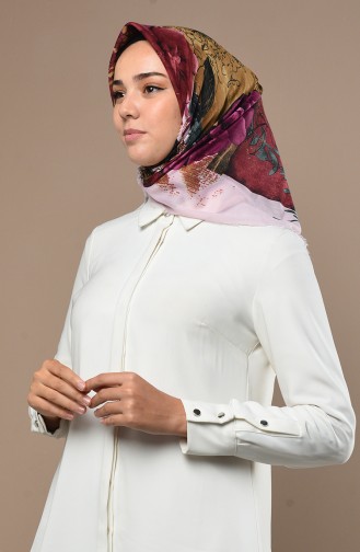 Çiçek Desenli Çekme Cotton Eşarp 2535-07 Mor Pudra