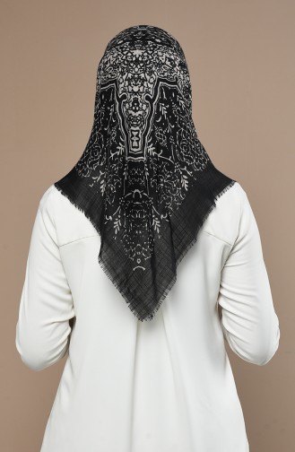 Desenli Flamlı Eşarp 90651-07 Siyah