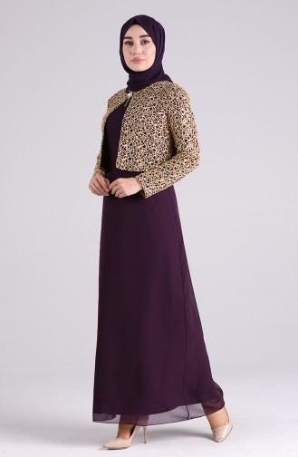Purple Hijab Evening Dress 2943-03