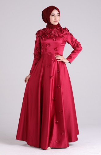 Flower Appliqued Evening Dress 1017-04 Burgundy 1017-04