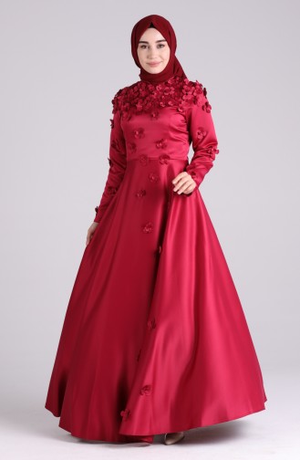 Flower Appliqued Evening Dress 1017-04 Burgundy 1017-04