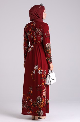 Claret Red Hijab Dress 5709N-04