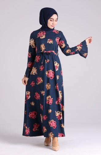 Navy Blue Hijab Dress 5885-01