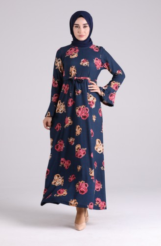Navy Blue Hijab Dress 5885-01