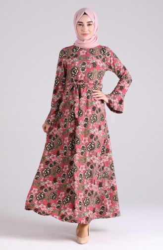 Floral Print Belted Dress 5885a-02 Dried Rose 5885A-02