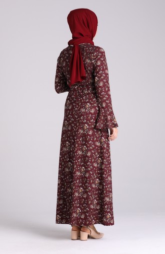 Weinrot Hijab Kleider 5885F-01
