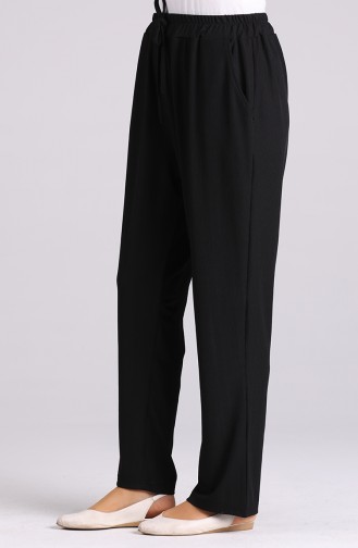 Large Size Elastic waist wide Leg Pants 1332-01 Black 1332-01