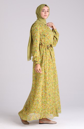 Floral Print Chiffon Dress 20y3064001-02 Pistachio Green 20Y3064001-02