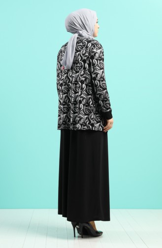 Plus Size Suit Looking Dress 1284-01 Black Silver 1284-01