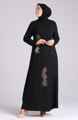 Plus Size Stone Print Dress 1313-01 Black 1313-01