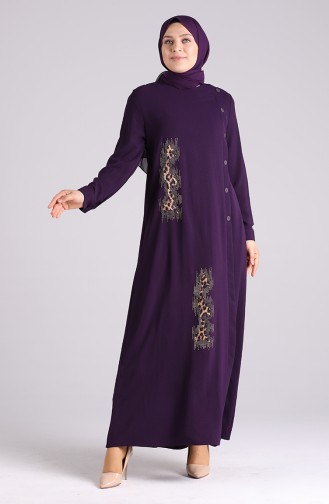 Plus Size Stone Printed Dress 1313-05 Purple 1313-05