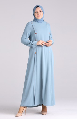 Büyük Beden Düğme Detaylı Elbise 1314-07 Mint Mavi
