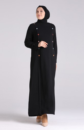 Büyük Beden Düğme Detaylı Elbise 1314-08 Siyah