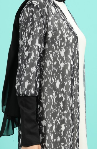 Desenli Tül Kimono 2042-01 Siyah
