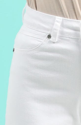Düğmeli Bol Paça Kot Pantolon 9100-05 Beyaz