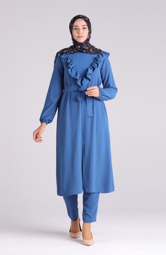 Ruffled Tunic Trousers Double Suit 0372-10 Indigo 0372-10