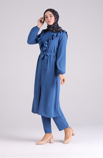 Ruffled Tunic Trousers Double Suit 0372-10 Indigo 0372-10