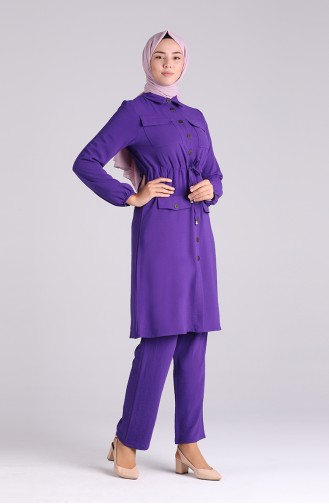Aerobin Fabric Pocket Tunic Trousers Double Suit 5789-02 Purple 5789-02