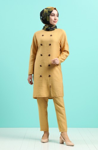 Button Detailed Tunic Trousers Double Suit 4364-01 Mustard 4364-01