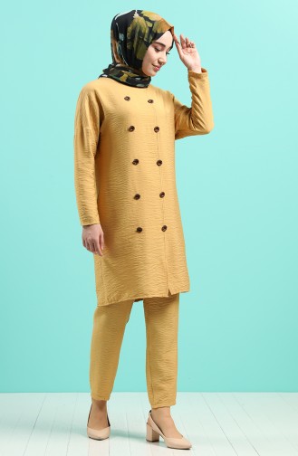 Button Detailed Tunic Trousers Double Suit 4364-01 Mustard 4364-01