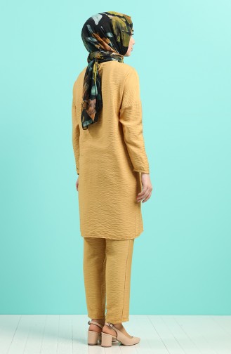 Button Detailed Tunic Trousers Double Suit 4364-01 Mustard 4364-01