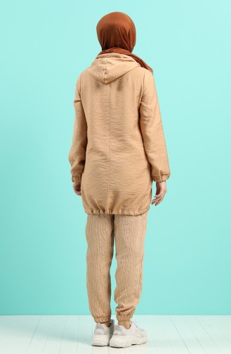 Kapüşonlu Tunik Pantolon İkili Takım 4426-01 Camel