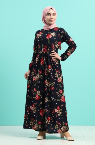 Patterned Dress 0743l-01 Navy Blue 0743L-01