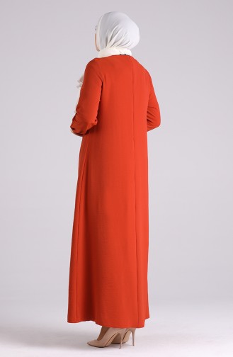 Büyük Beden Taş Baskılı Elbise 1313-02 Kiremit