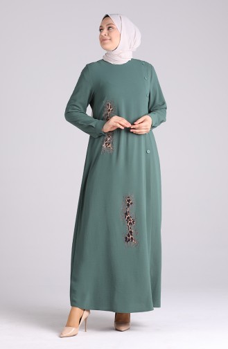 Büyük Beden Taş Baskılı Elbise 1313-03 Çağla Yeşili