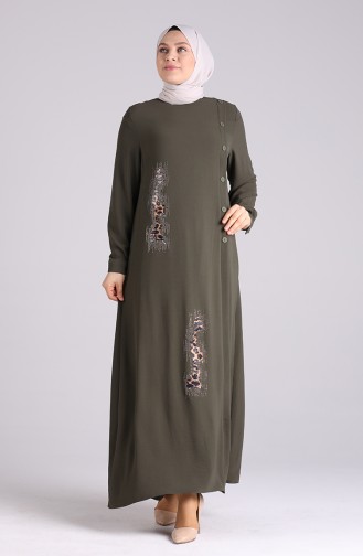 Plus Size Stone Printed Dress 1313-06 Khaki 1313-06