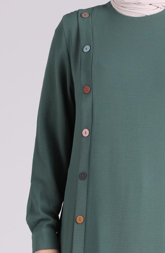 Büyük Beden Düğme Detaylı Elbise 1314-05 Çağla Yeşili