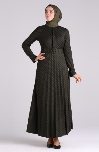 Striped Pleat Dress 5154-01 Khaki 5154-01