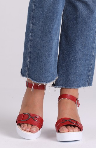 Bayan Yazlık Topuklu Ayakkabı 98704-4 Kırmızı