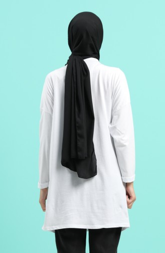 Baskılı Penye Tunik 2249-03 Beyaz