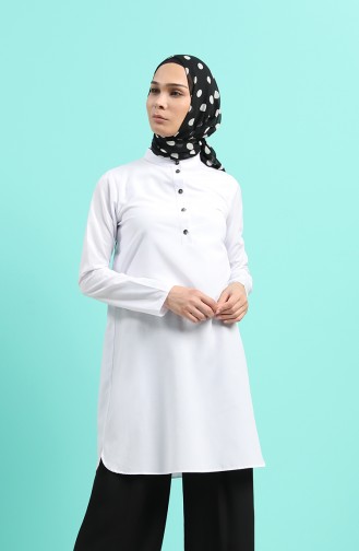 Düğmeli Tunik 3168-12 Beyaz