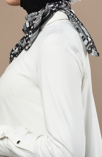 Desenli Şifon Fular 61547-01 Siyah Beyaz