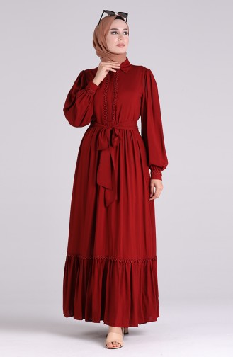 Shirred Viscose Dress with Scallops 8260-01 Burgundy 8260-01