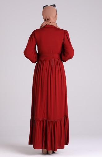 Shirred Viscose Dress with Scallops 8260-01 Burgundy 8260-01
