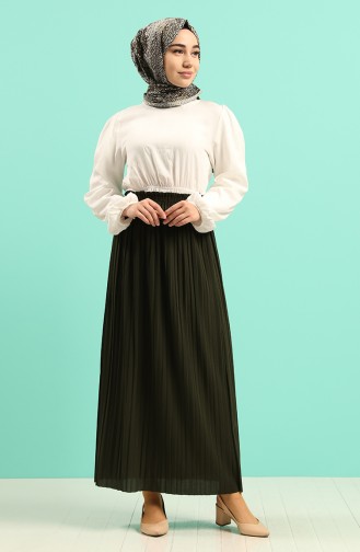 Beli Lastikli Piliseli Etek 1046-10 Haki