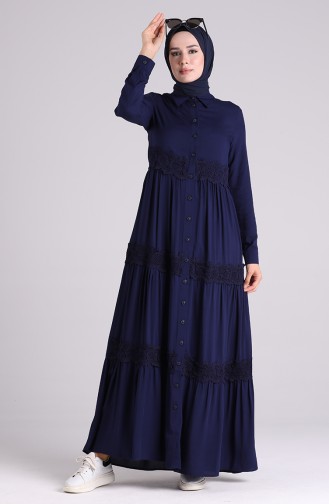 Dunkelblau Hijab Kleider 8259-01