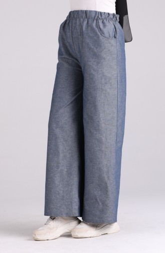 Wide Leg Trousers with Pockets 9011-01 Light Navy Blue 9011-01