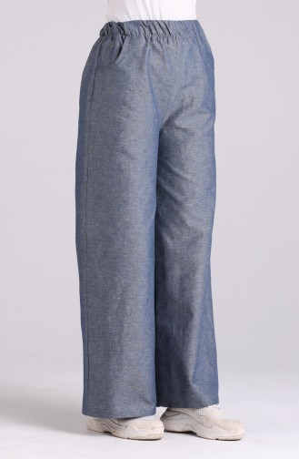 Wide Leg Trousers with Pockets 9011-01 Light Navy Blue 9011-01