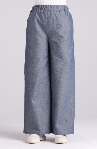 Wide Leg Trousers with Pockets 9011-01 Light Navy Blue 9011-01