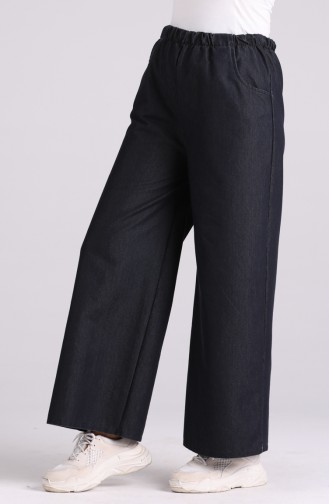 Wide Leg Trousers with Pockets 9011a-01 Dark Navy Blue 9011A-01