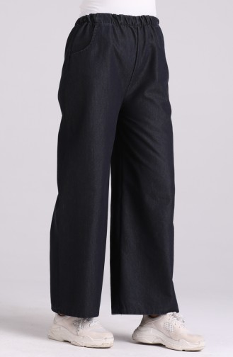Wide Leg Trousers with Pockets 9011a-01 Dark Navy Blue 9011A-01