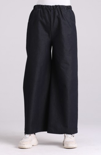 Wide Leg Trousers with Pockets 9011a-01 Dark Navy Blue 9011A-01